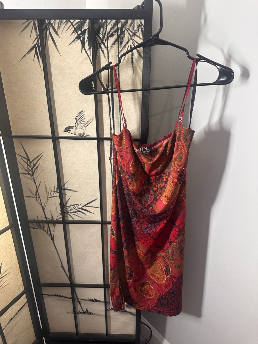 City Triangle Red Paisley Satin Slip Dress